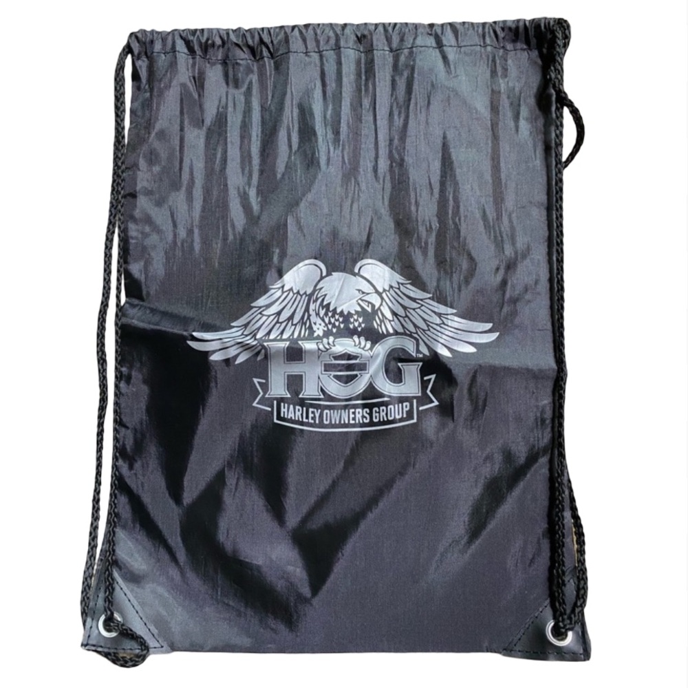 Harley Davidson HOG Owners Group Black Drawstring Backpack Bag NWOT